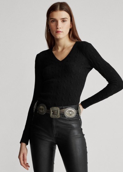 Sueter Polo Ralph Lauren Mujer Negros - Cable Cashmere V-Neck - CSGBR4265